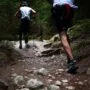 Corredor em trilha de terra com vegetação nativa ao fundo durante treino de trail running