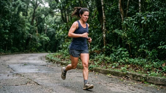 por que começar a correr é difícil: mulher em treino com expressão de esforço real em parque urbano ao amanhecer