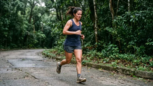 por que começar a correr é difícil: mulher em treino com expressão de esforço real em parque urbano ao amanhecer