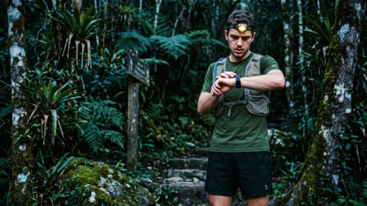 Sono para corredores: quanto dormir para recuperar de verdade 9 Sono para corredores: atleta exausto confere relógio GPS ao amanhecer na trilha